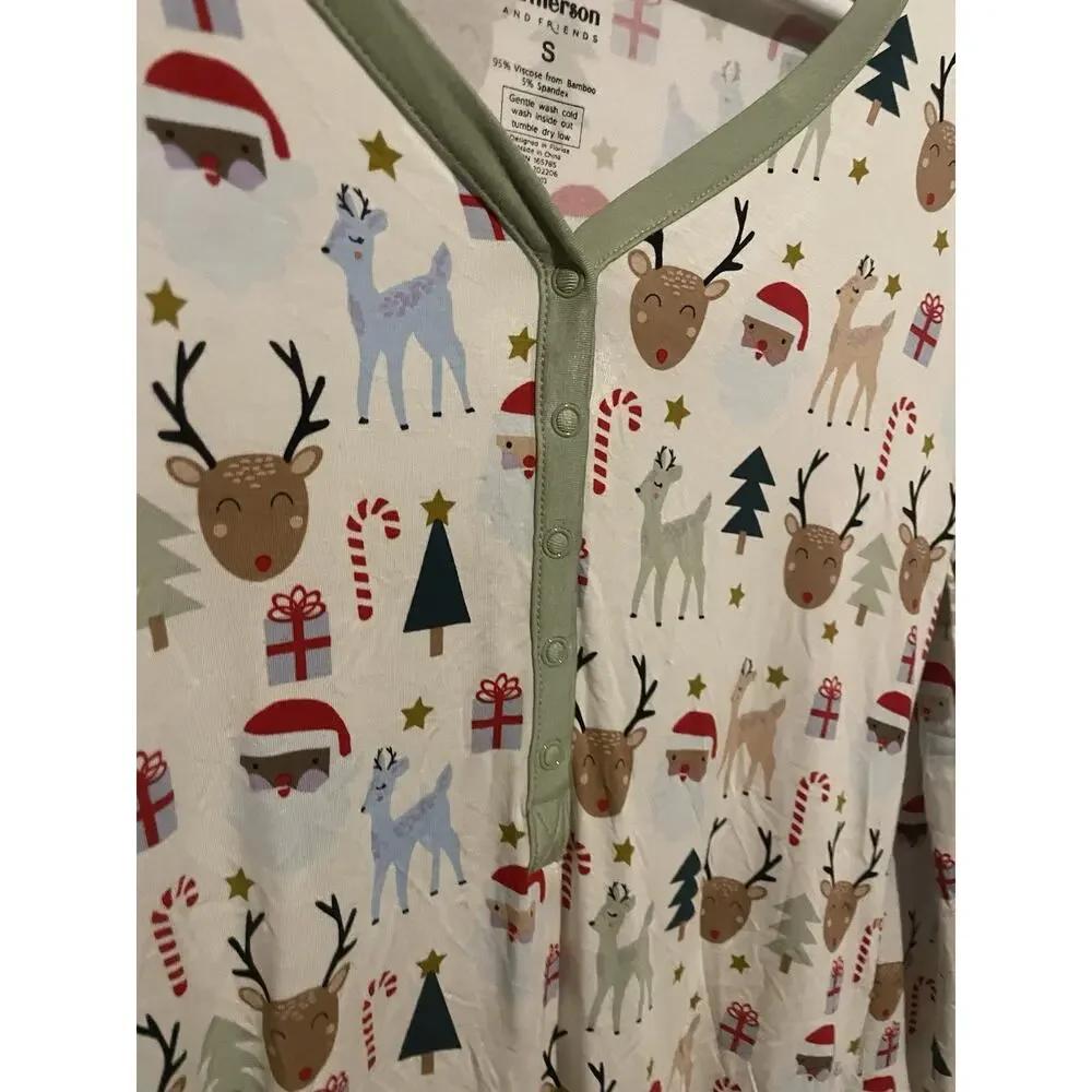 SANTA AND FRIENDS CHRISTMAS ADULT BAMBOO‎ PAJAMAS WOMEN'S TOP Small